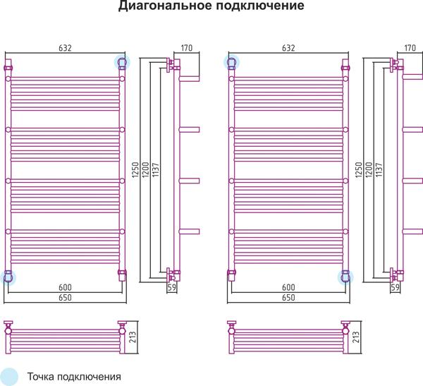 Полотенцесушитель водяной Сунержа Богема 00-0104-1260 120x60 с 4 полками