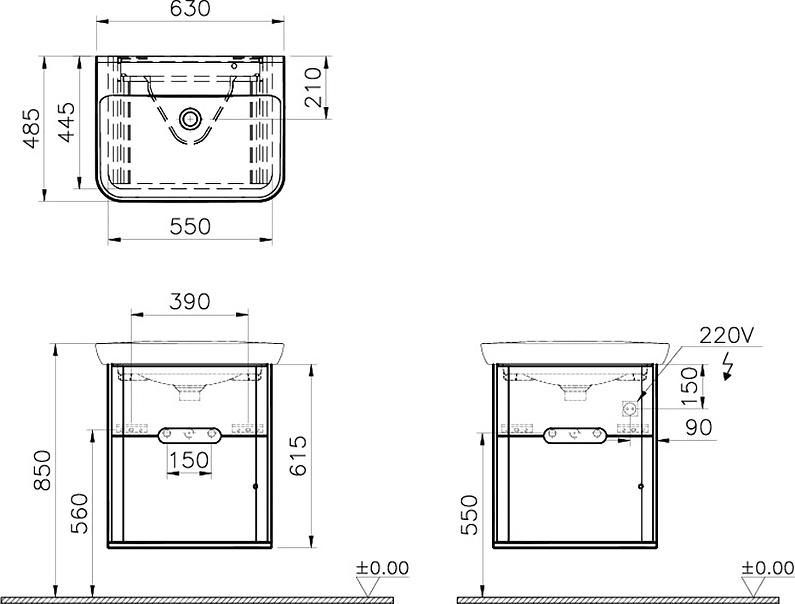 Тумба с раковиной Vitra Sento 65 60834, антрацит матовый