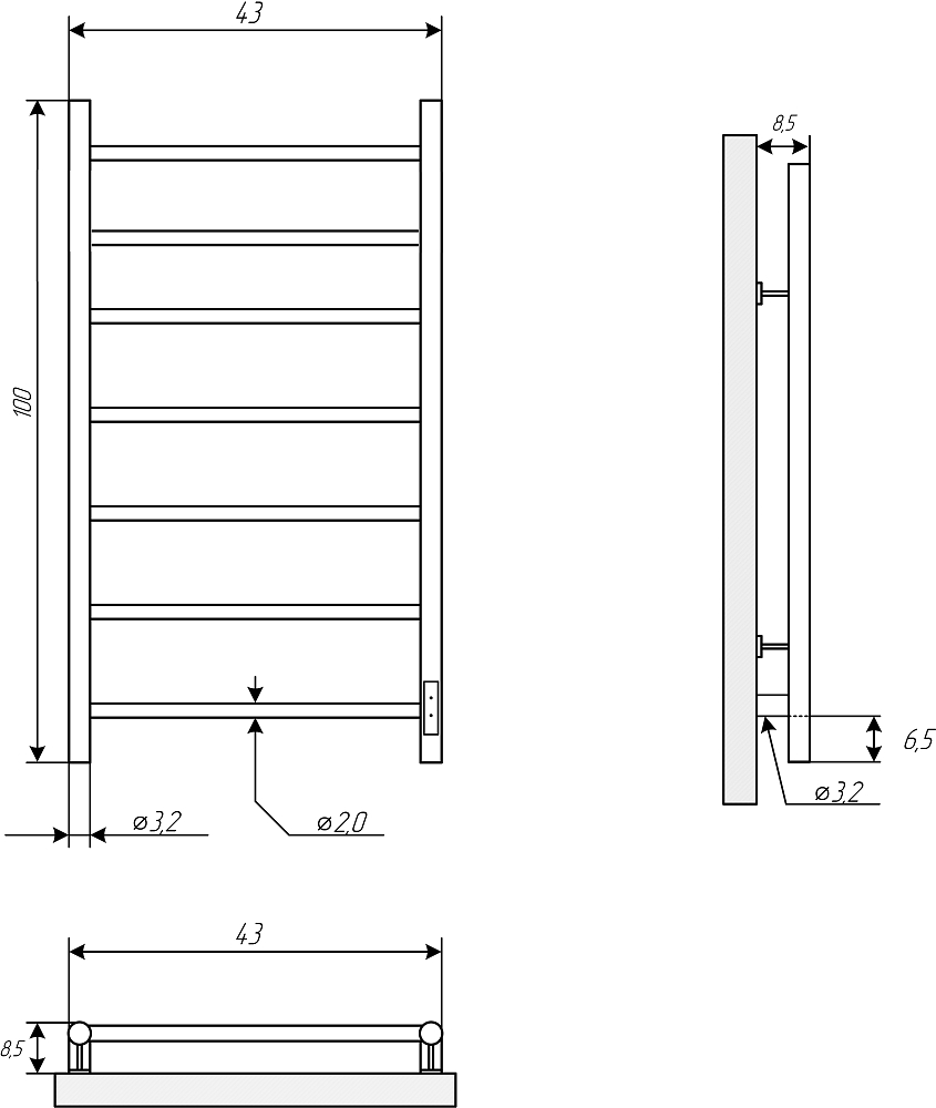 Полотенцесушитель электрический Ewrika Сафо PN 100x40, хром