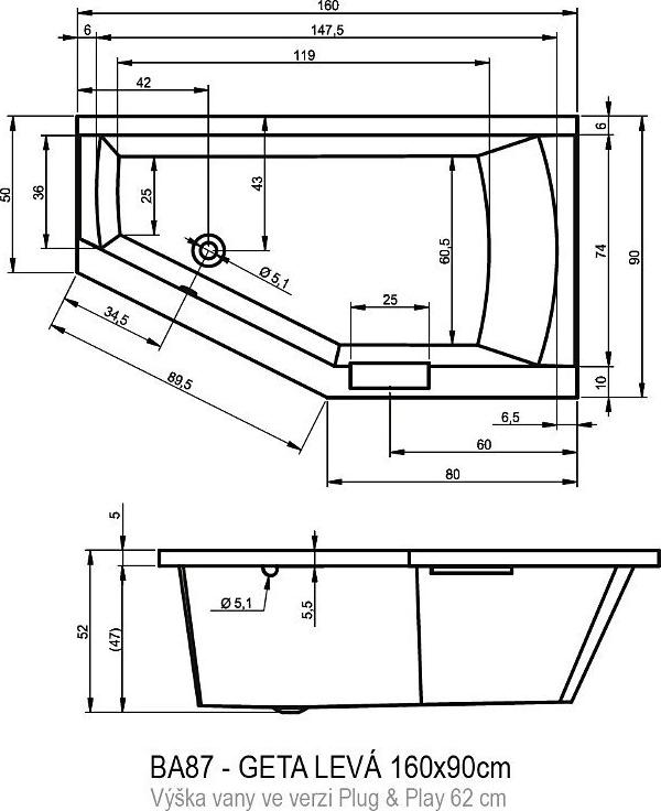 Акриловая ванна Riho Geta 160x90 L B030009005 без гидромассажа