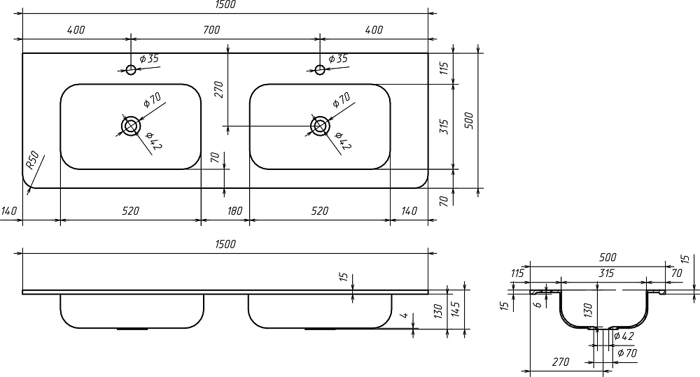 Мебельная раковина Am.Pm Awe M15WPD1501WG 150 см