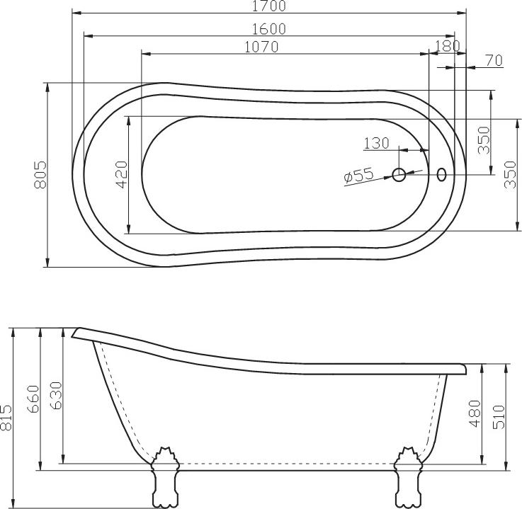 Акриловая ванна BelBagno 170х80 BB04-ROS