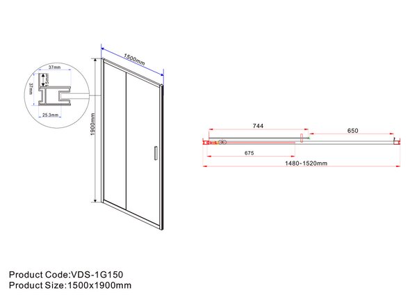 Душевая дверь Vincea Garda VDS-1G150CLB 150x190 см, черный, стекло прозрачное