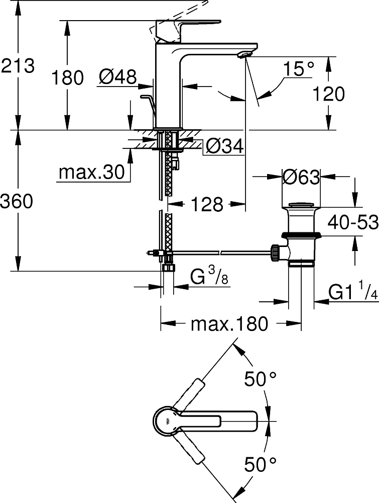 Смеситель для раковины Grohe Lineare New 32114DC1 суперсталь