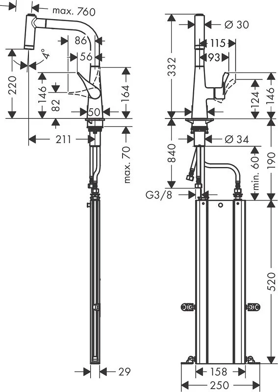 Смеситель для кухни Hansgrohe Metris 73823000 хром