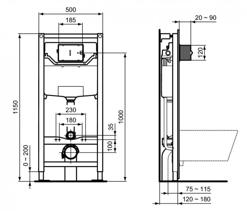 Инсталляция Ideal Standard Prosys Frame 120 M с унитазом Connect E8822301PC Rimless E822301, сиденье микролифт, панель смыва, комплект