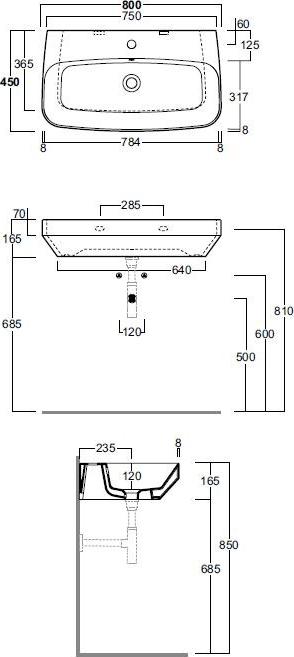 Раковина 80 см Simas Baden Baden BB12bi*1