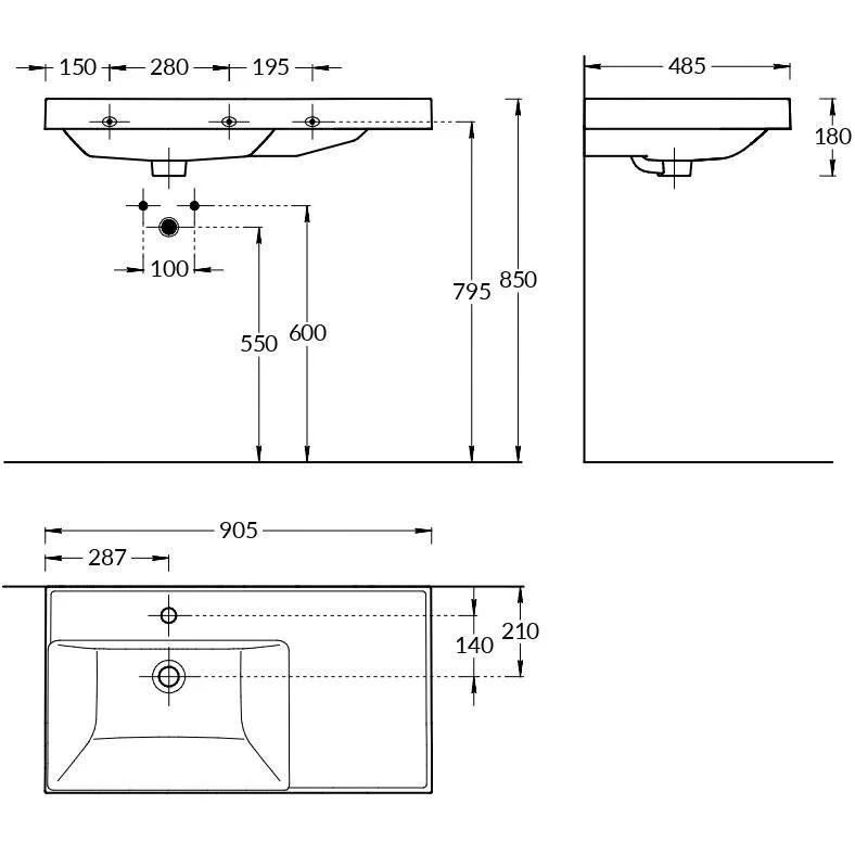 Раковина La Fenice Cubo CU.NN.90R белый