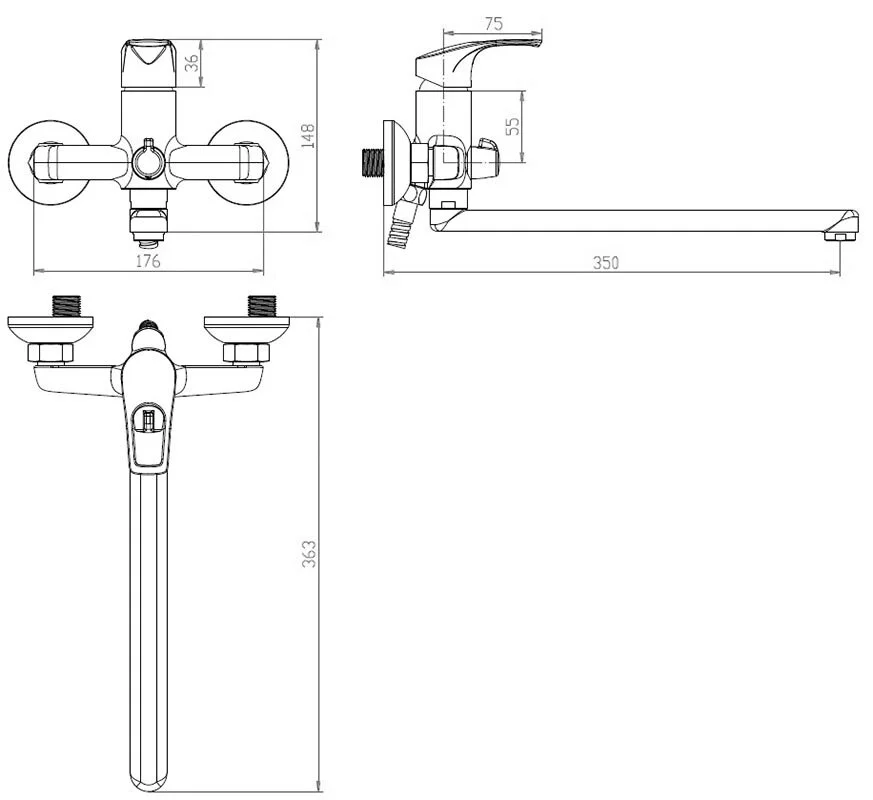 Смеситель для ванны с душем Zenta Старк Z1902 хром