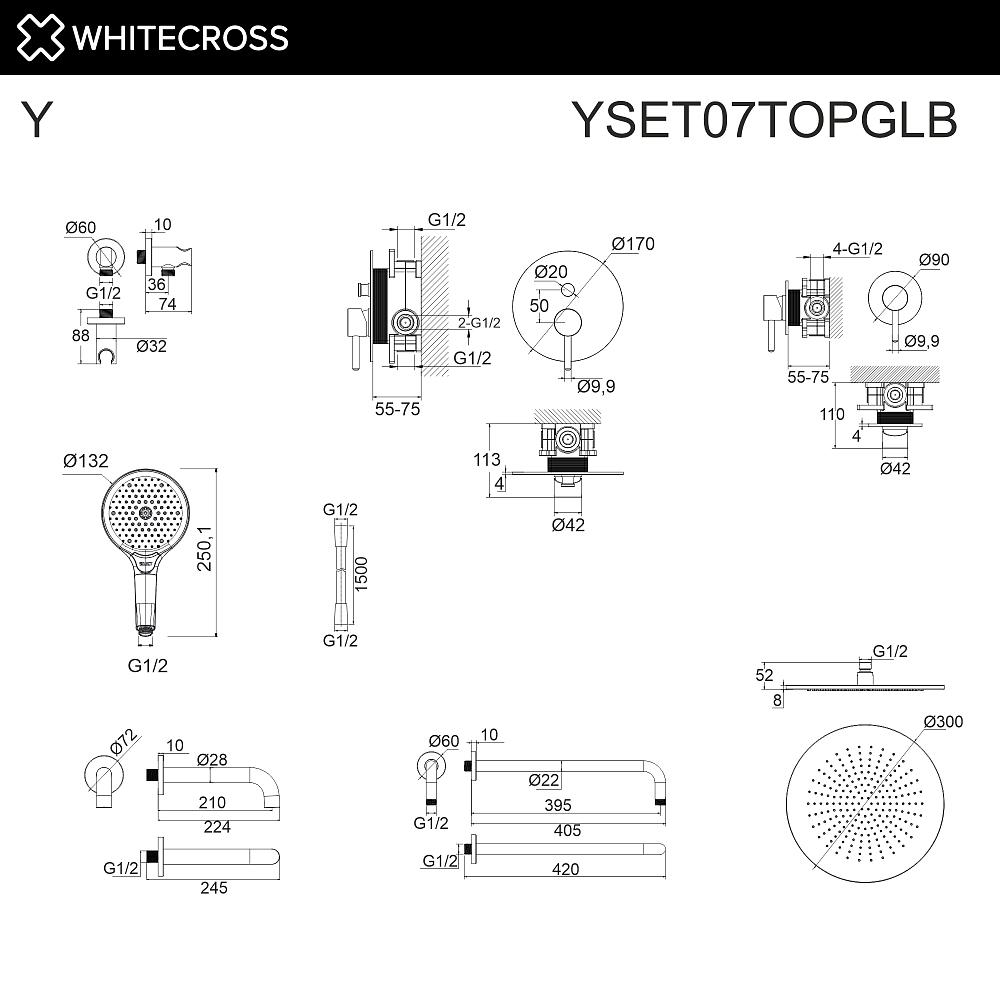 Душевая система Whitecross Y YSET07TOPGLB золото брашированное