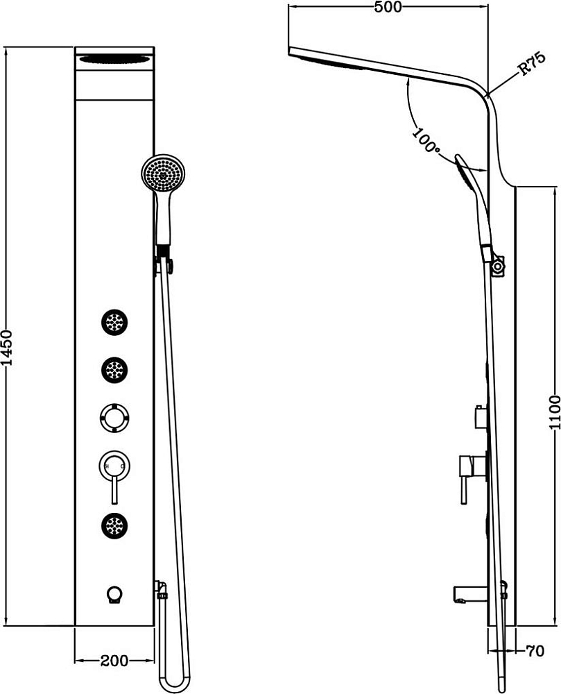 Душевая панель Gllon GL-SUP2001CP-1-T-S