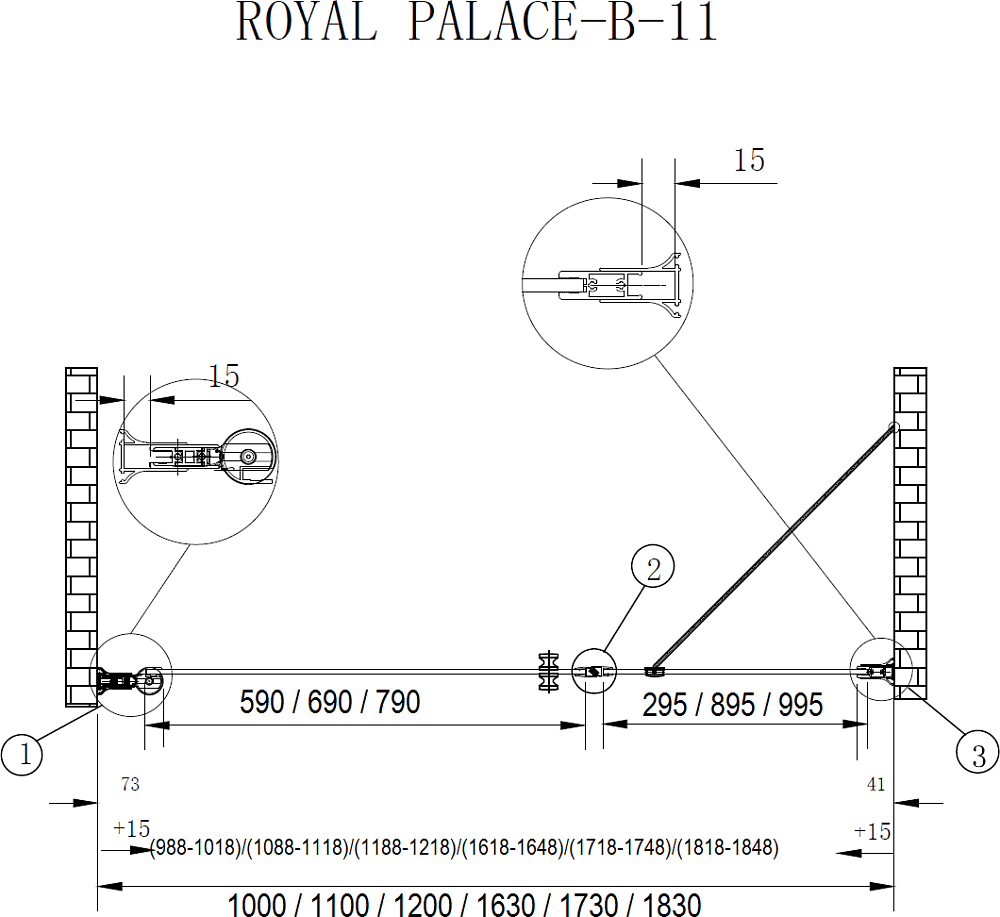 Душевая дверь в нишу Cezares ROYAL PALACE-A-B-11-100+90-C-G стекло прозрачное