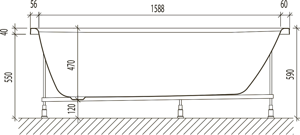 Комплект Акриловая ванна STWORKI Хальмстад SW1017075026 без опоры 170x75 см + Ножки + Гарнитур Вестфолл WH627-C хром