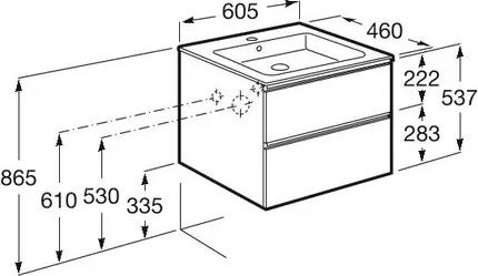 Тумба с раковиной Roca Domi 60 ZRU9307581 + смеситель, белый глянец