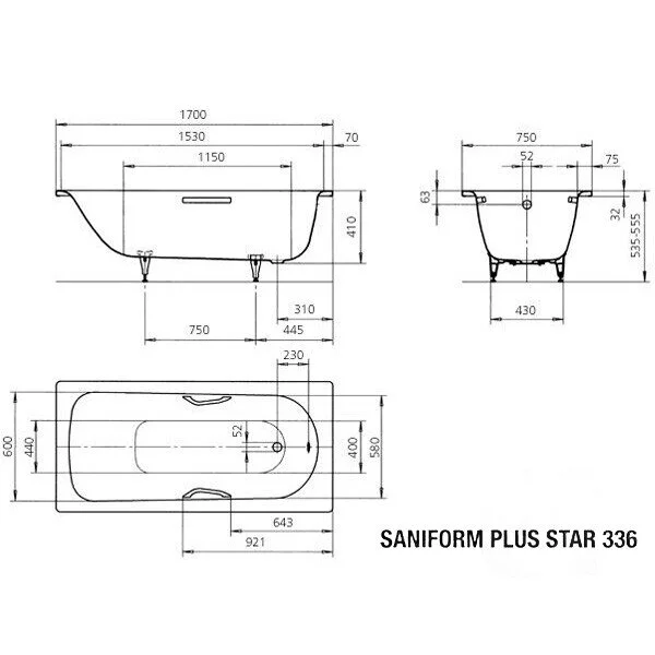 Стальная ванна Kaldewei Saniform Plus Star 1336.0001.3001 белый