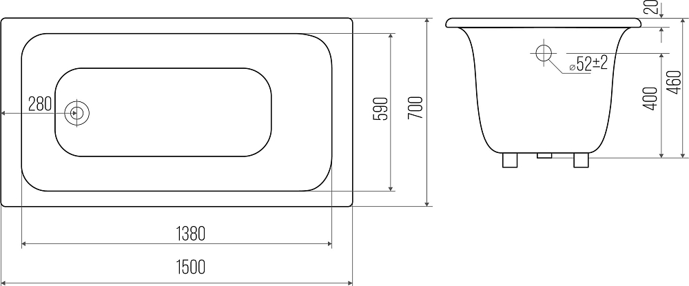 Чугунная ванна Goldman Comfort CF15070, 150x70 см