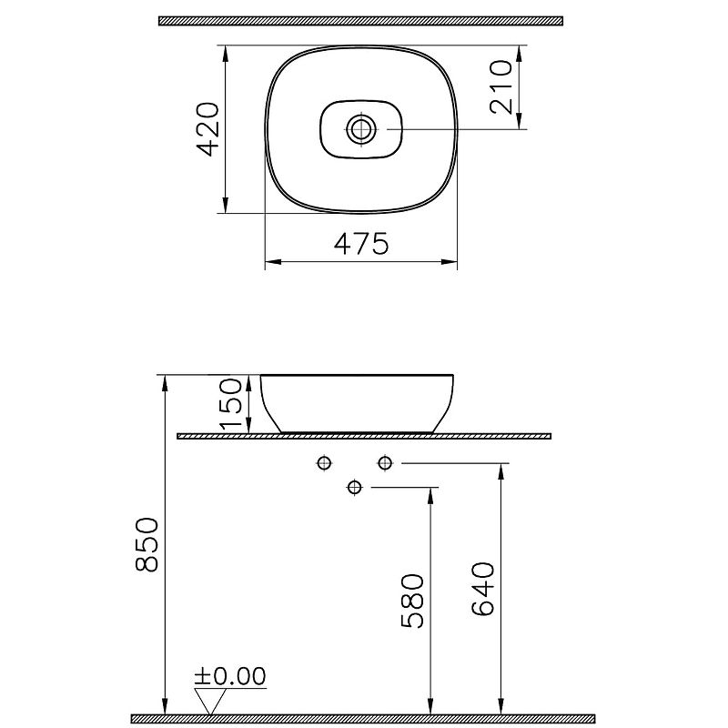 Раковина Vitra Outline Recycled 48 7994B066-0016 матовый тауп