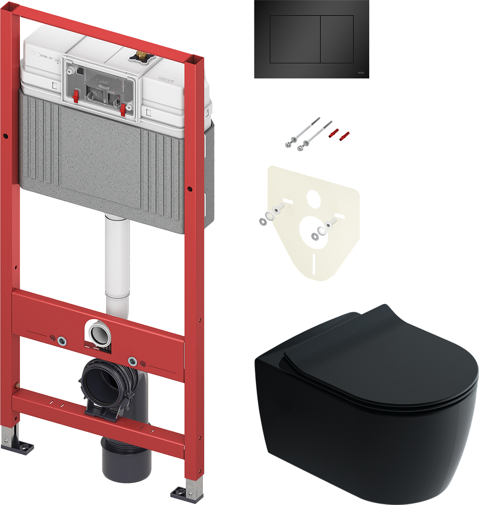 Комплект Унитаз подвесной STWORKI Ноттвиль SETK3104-2616 безободковый, с микролифтом, черный + Система инсталляции для унитазов TECE Base K440407 с к