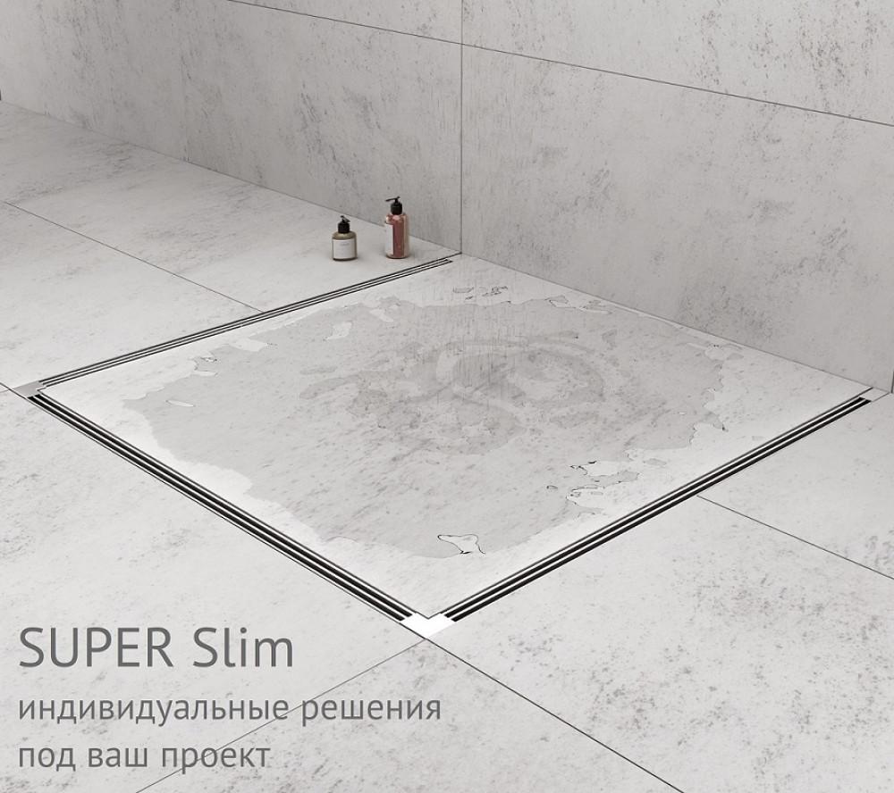 Желоб BERGES водосток напольный SUPER Slim 800 нержавеющая сталь, решетка черный матовый, S-сифон боковой