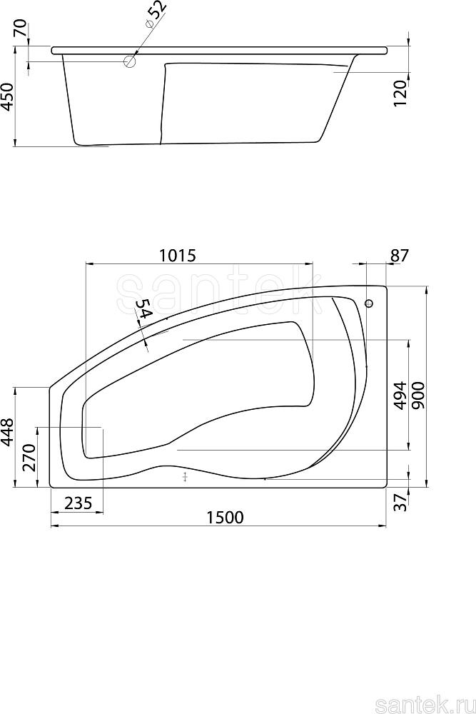 Акриловая ванна Santek Mallorca 150x90 1WH111984 L