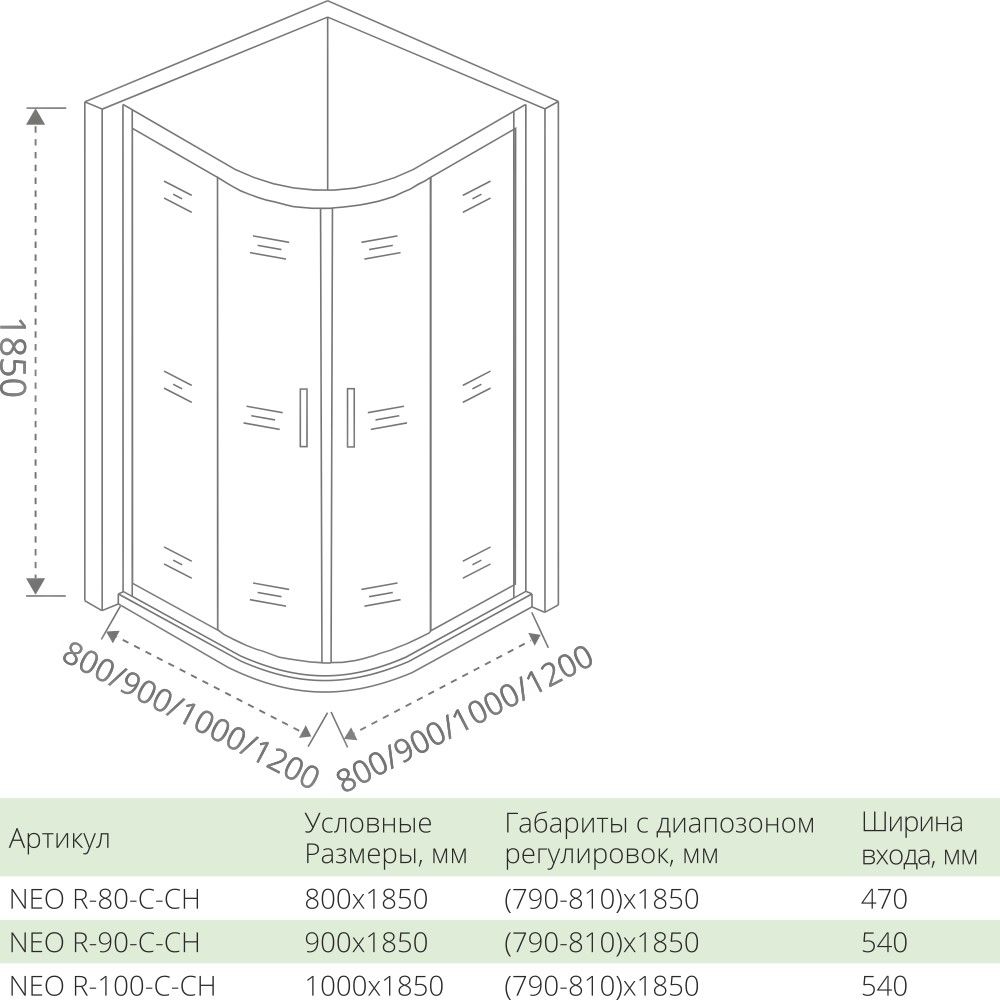 Душевой уголок 100х100 см Good Door Neo R-100-С-CH НЕ00010 стекло прозрачное