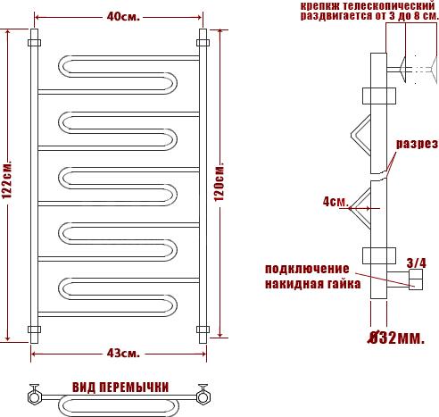 Полотенцесушитель водяной Ника Curve ЛZ 120/40-5