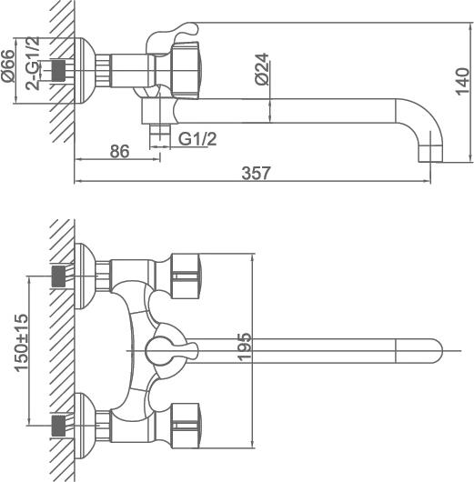 Смеситель D&K Torhall Hessen DA1413341 для ванны с душем