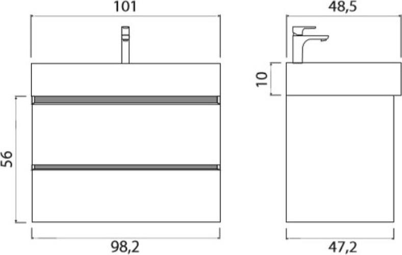 Тумба под раковину Creto Amelia 100 14-1079G, антрацит/матовый белый