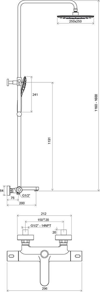 Душевая система Ravak Termo 300 TE 092.00/150 X070098