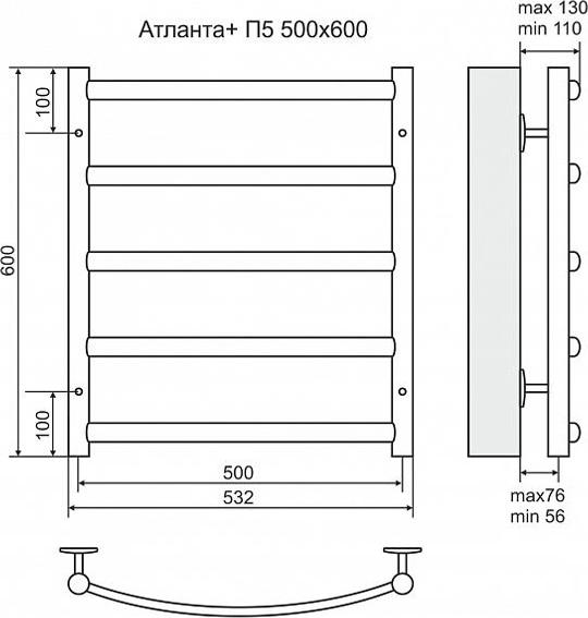 Полотенцесушитель водяной Terminus Атланта+ П5 500х600 4630080267633