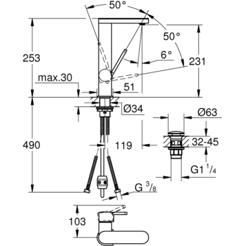 Смеситель для раковины Grohe Plus 23844003