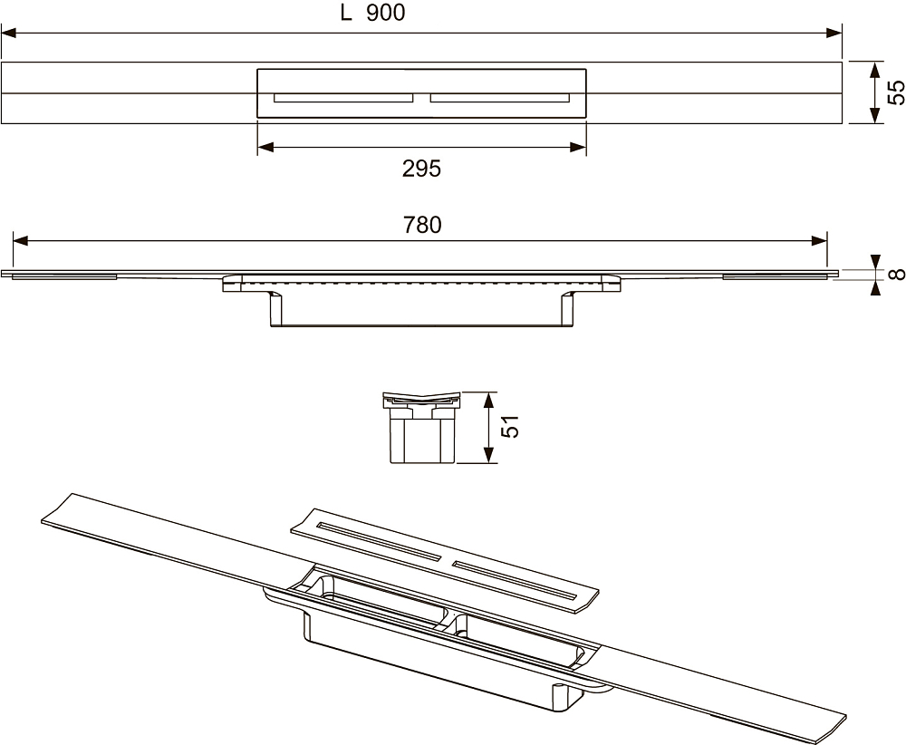 Душевой лоток Tece Drainprofile 670900 90 см сатин