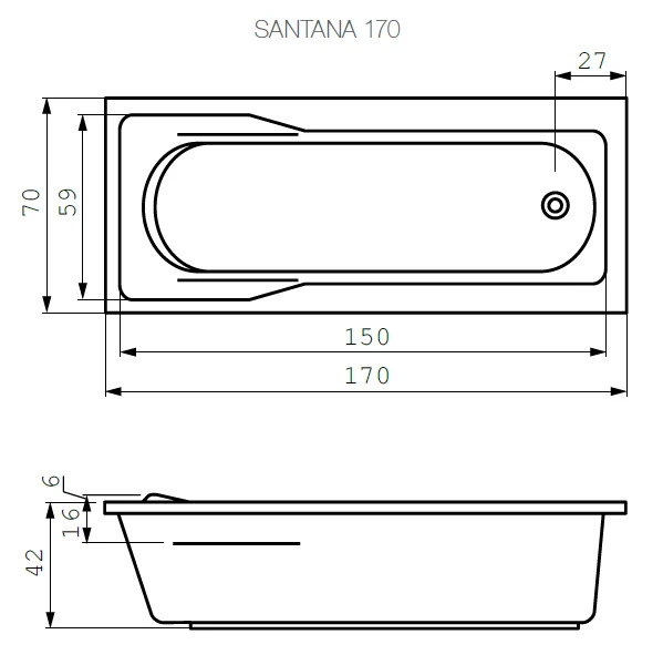 Акриловая ванна Cersanit Santana 61632 белый