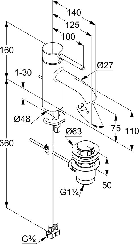 Смеситель для раковины Kludi Bozz 382630576, хром