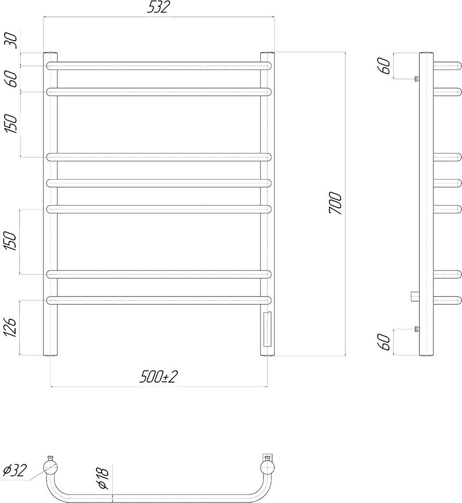 Полотенцесушитель электрический Lemark Luna LM41707Z 50x70 см, диммер справа, хром