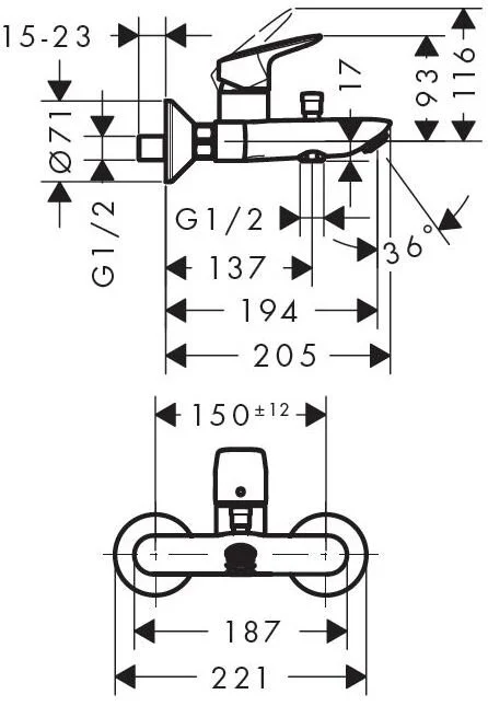 Смеситель для ванны с душем Hansgrohe Logis 71151000/71400000/26532400 хром