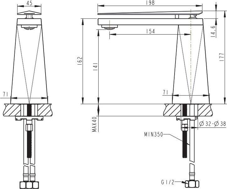 Смеситель для раковины Bravat Diamond F118102G-2-ENG, золото