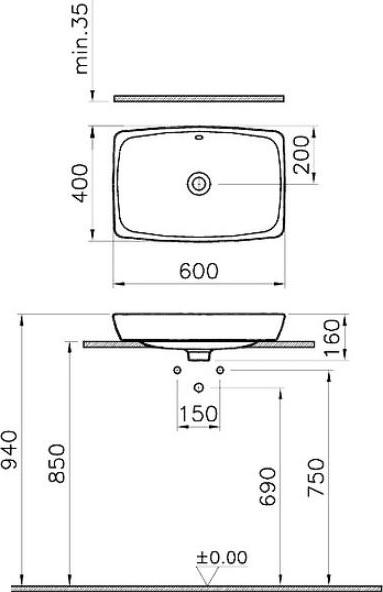 Раковина VitrA Metropole 60 см 5668B003-0012, белый