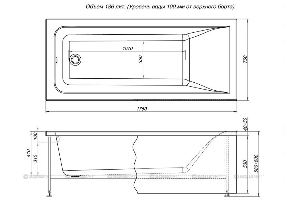 Акриловая ванна Aquanet Bright 216295 белый