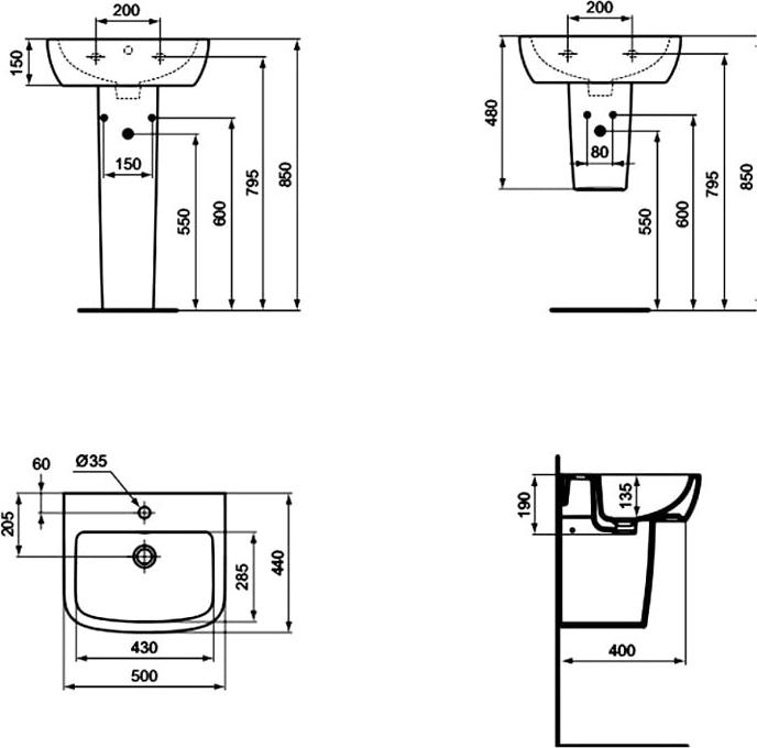 Раковина 50 см Ideal Standard Tempo T056601, белый