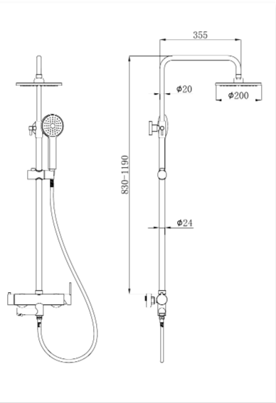 Душевая стойка beWash BV1MMSS6612 со смесителем для ванны, черный