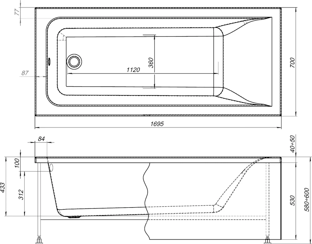 Акриловая ванна Aquanet Bright 170x70 267835 с каркасом, белый