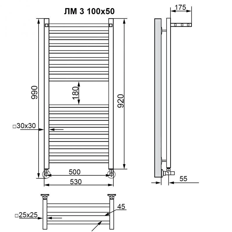 Полотенцесушитель водяной Ника Modern ЛМ 3 100/50 RAL9016 с вентилями белый