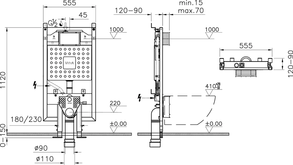 Комплект инсталляция с подвесным унитазом Ideal Standard Ecco с сиденьем микролифт