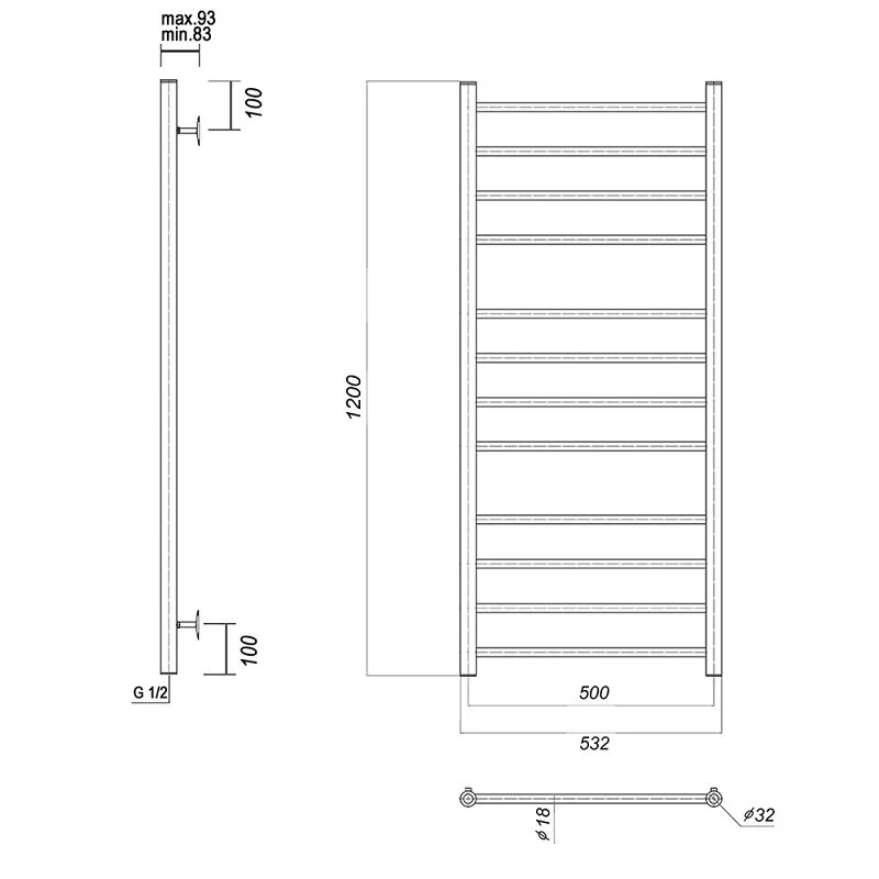 Полотенцесушитель водяной Domoterm Медея Медея П12 (4-4-4) 500x1200 хром