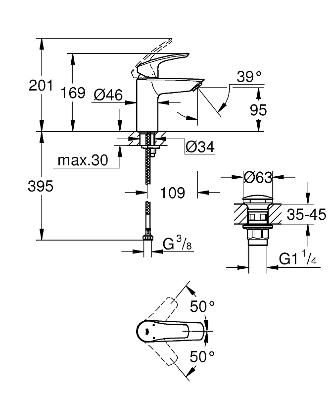 Смеситель для раковины Grohe Eurosmart 23922003 хром