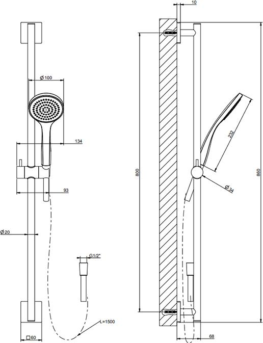 Душевой гарнитур Gessi Rilievo 59245#299, черный матовый