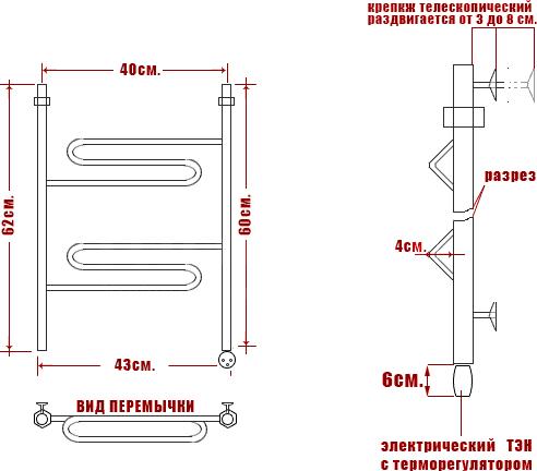 Полотенцесушитель электрический Ника Curve ЛZ 60/40-2