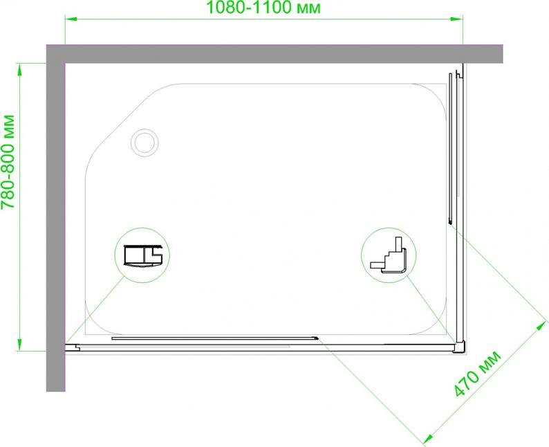 Душевой уголок Royal Bath 110x80 RB8110HPD-C-BL, профиль черный стекло матовое