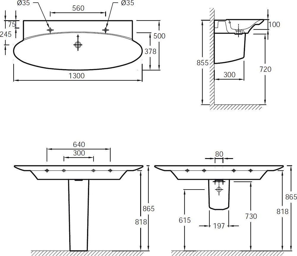 Раковина Jacob Delafon Presquile E4445-00 130 cм